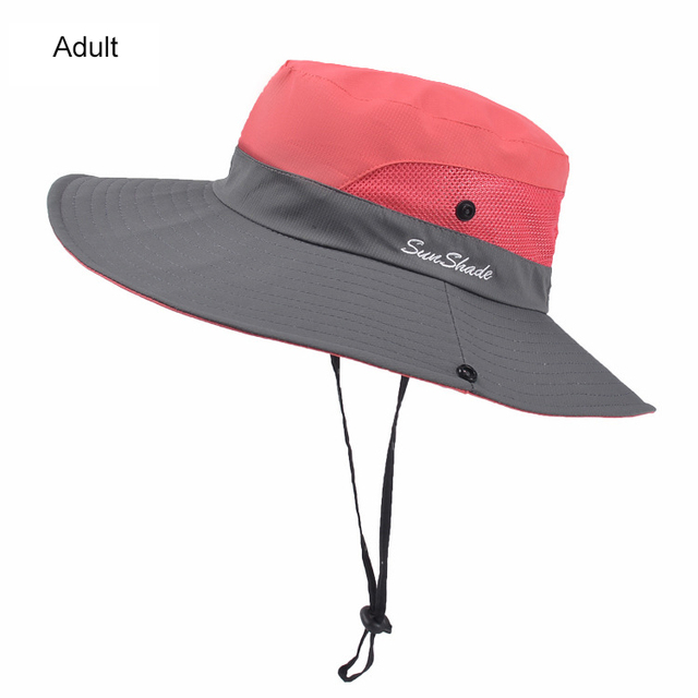 Women's Summer Sun Bucket Hats Ponytail UV Protection Safari Hiking Wide Brim Beach Foldable Mesh Fishing Cap Large Wide Brim