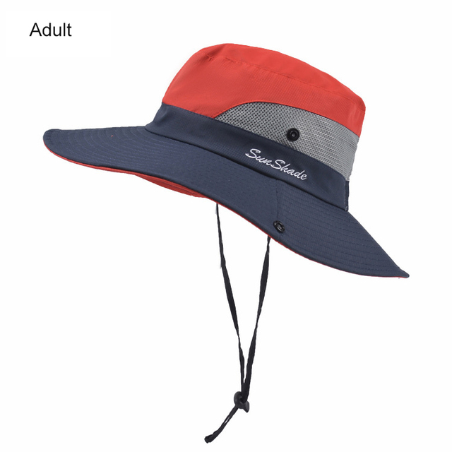 Women's Summer Sun Bucket Hats Ponytail UV Protection Safari Hiking Wide Brim Beach Foldable Mesh Fishing Cap Large Wide Brim