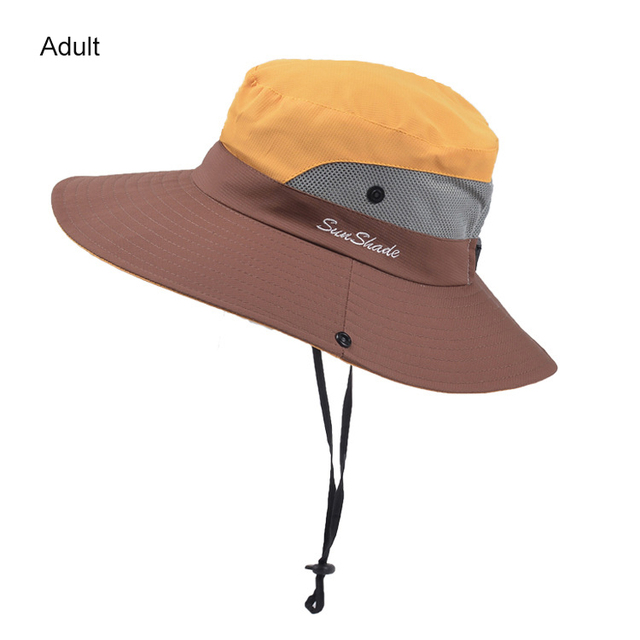 Women's Summer Sun Bucket Hats Ponytail UV Protection Safari Hiking Wide Brim Beach Foldable Mesh Fishing Cap Large Wide Brim