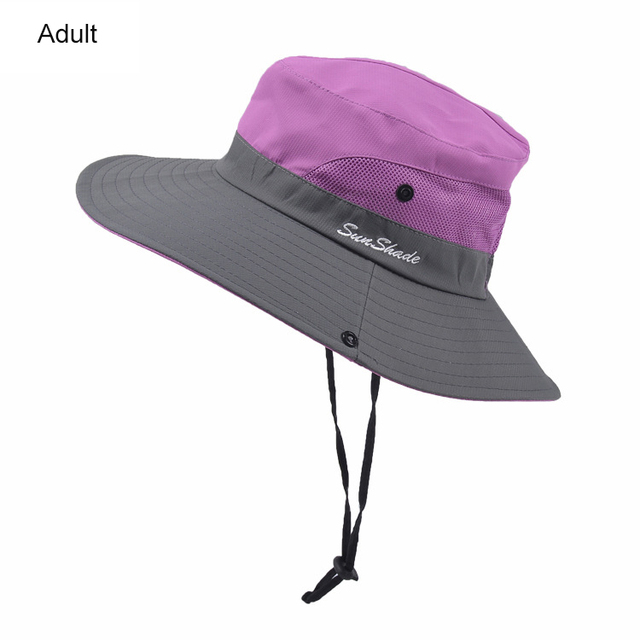 Women's Summer Sun Bucket Hats Ponytail UV Protection Safari Hiking Wide Brim Beach Foldable Mesh Fishing Cap Large Wide Brim