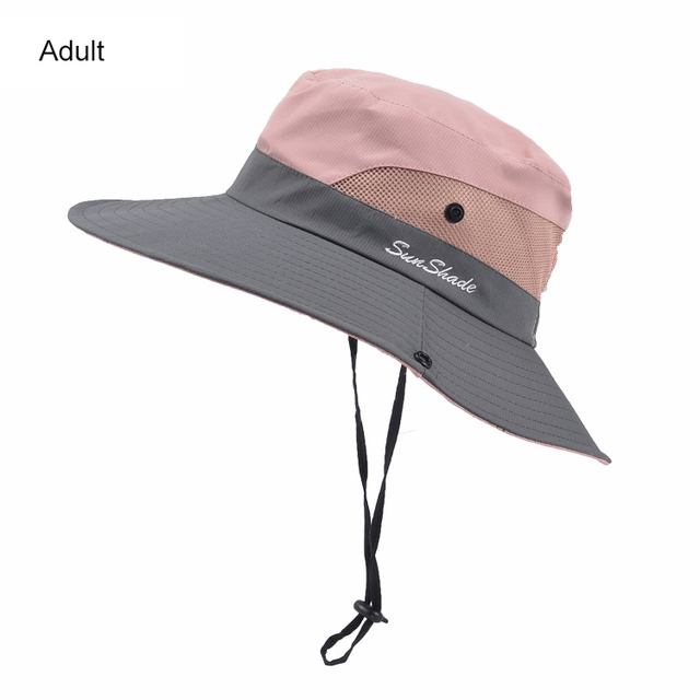 Women's Summer Sun Bucket Hats Ponytail UV Protection Safari Hiking Wide Brim Beach Foldable Mesh Fishing Cap Large Wide Brim