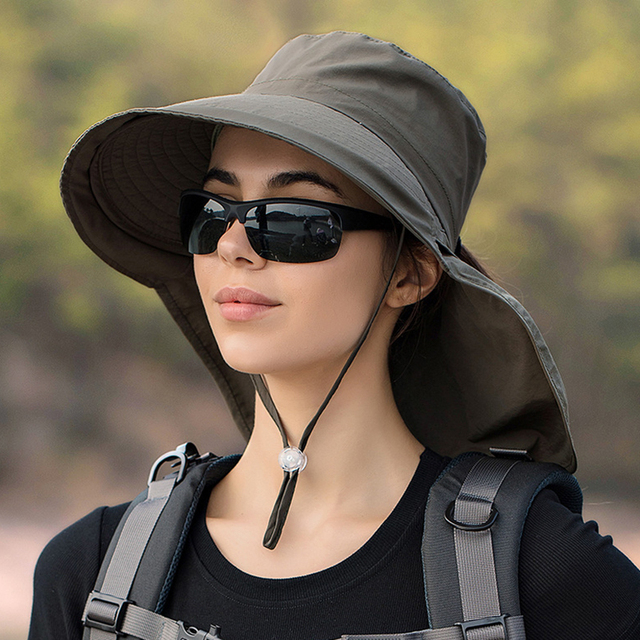 Summer Women Wide Brim Bucket Hat With Neck Flap Fashion Bow Sun Hat Female Ponytail Beach Caps UV Protection Hiking Fishing Cap