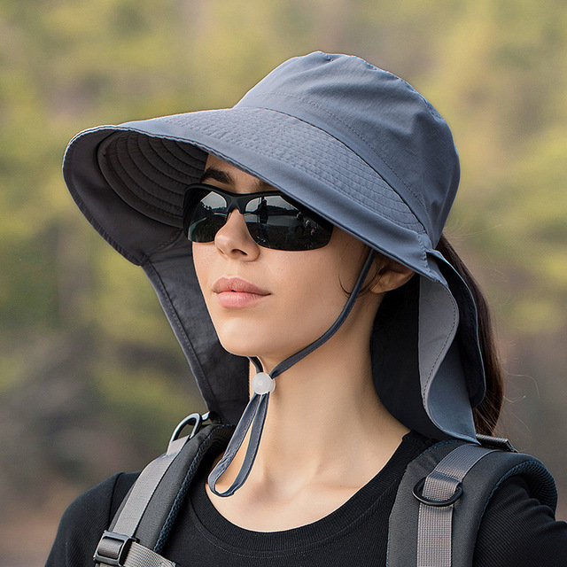 Summer Women Wide Brim Bucket Hat With Neck Flap Fashion Bow Sun Hat Female Ponytail Beach Caps UV Protection Hiking Fishing Cap