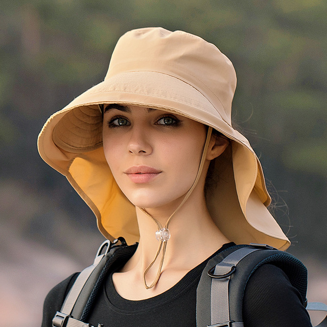 Summer Women Wide Brim Bucket Hat With Neck Flap Fashion Bow Sun Hat Female Ponytail Beach Caps UV Protection Hiking Fishing Cap