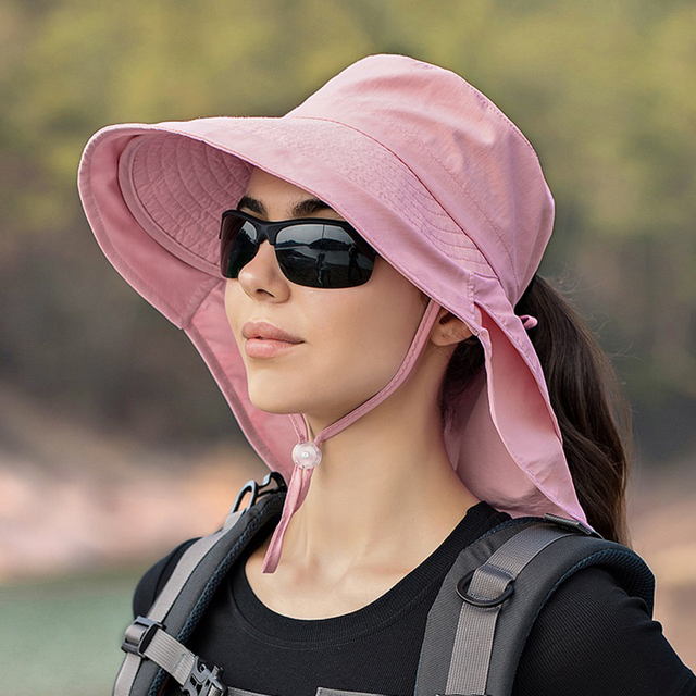 Summer Women Wide Brim Bucket Hat With Neck Flap Fashion Bow Sun Hat Female Ponytail Beach Caps UV Protection Hiking Fishing Cap