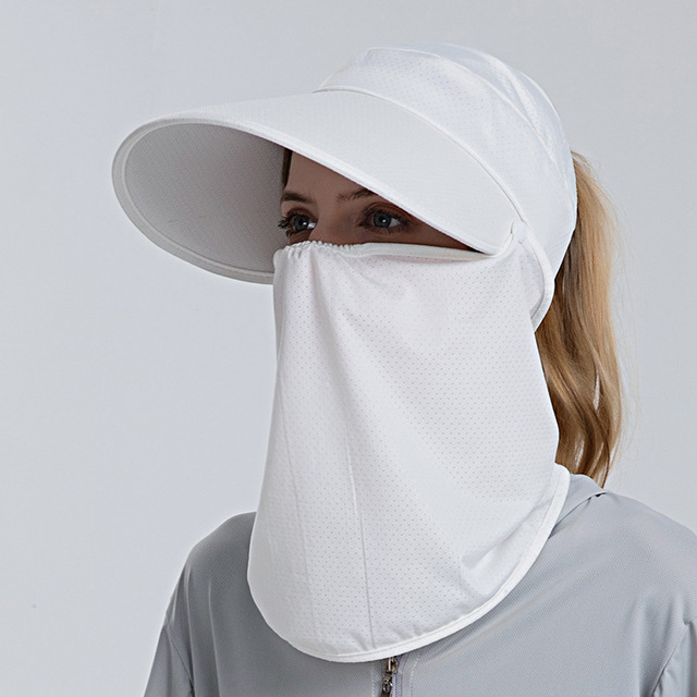 Summer Breathable Mesh Women Ponytail Hats Empty Top Sun Hat For Female UV Protection Visor Caps With Neck Flap Beach Cap