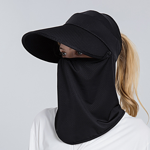 Summer Breathable Mesh Women Ponytail Hats Empty Top Sun Hat For Female UV Protection Visor Caps With Neck Flap Beach Cap