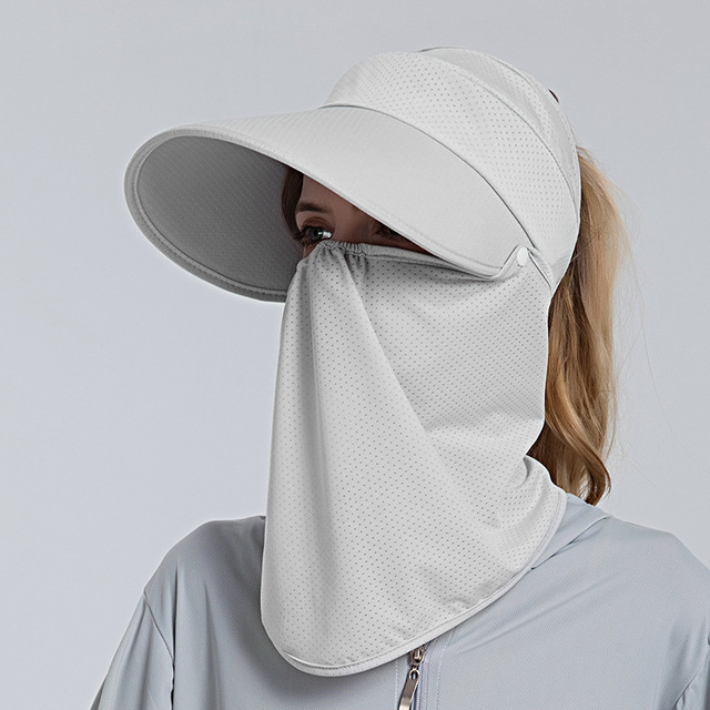 Summer Breathable Mesh Women Ponytail Hats Empty Top Sun Hat For Female UV Protection Visor Caps With Neck Flap Beach Cap