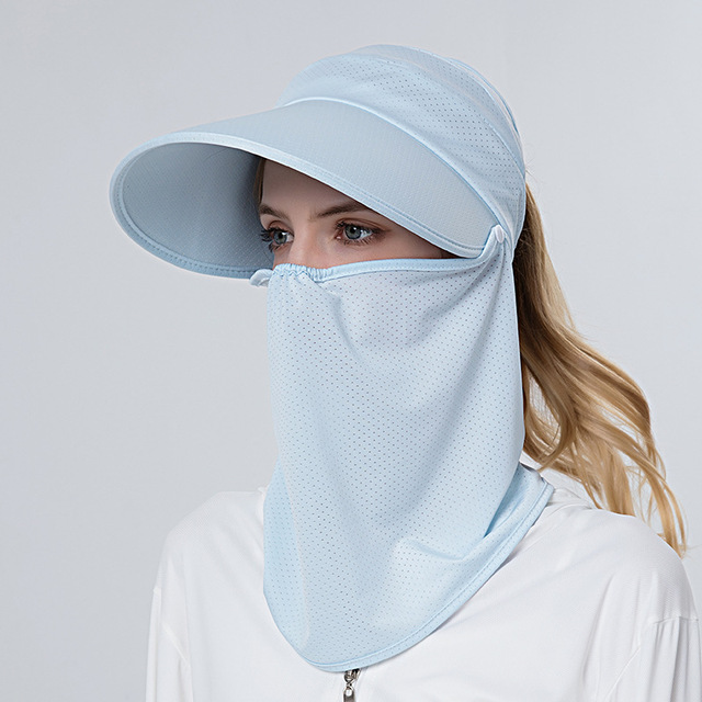 Summer Breathable Mesh Women Ponytail Hats Empty Top Sun Hat For Female UV Protection Visor Caps With Neck Flap Beach Cap