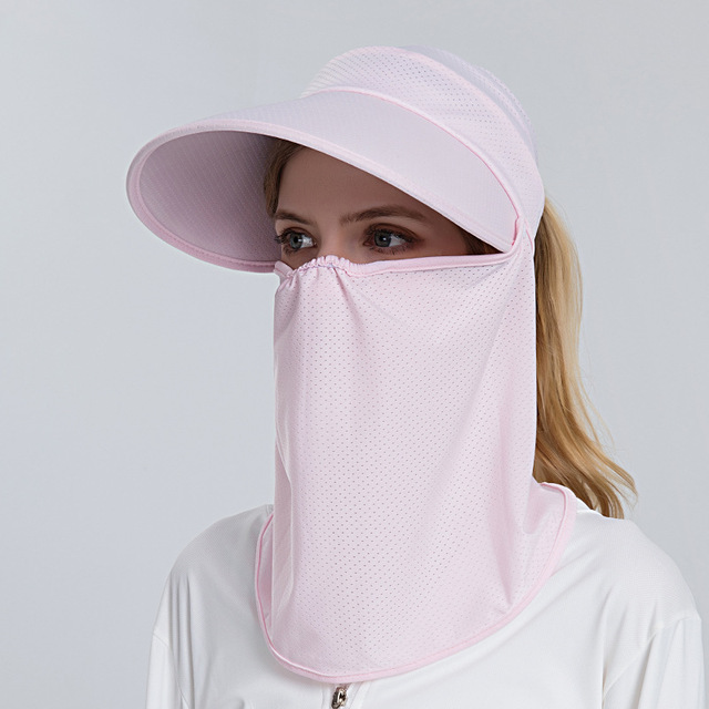 Summer Breathable Mesh Women Ponytail Hats Empty Top Sun Hat For Female UV Protection Visor Caps With Neck Flap Beach Cap