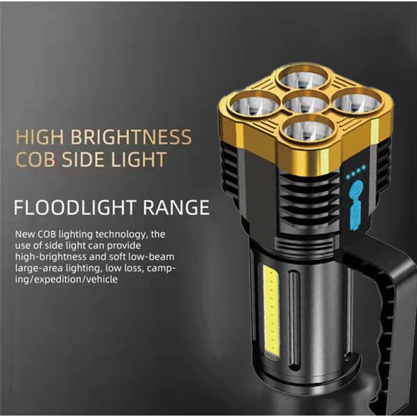 5 LED Super Bright Portable Rechargeable Flashlight Cob Light for Outdoor Camping Lantern Torch