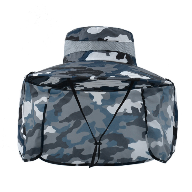 Summer Men Camouflage Bucket Hat With Neck Flap Outdoor Wide Brim Fishing Hats For Male Multifunction UV Protection Sun Hat