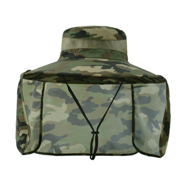 Summer Men Camouflage Bucket Hat With Neck Flap Outdoor Wide Brim Fishing Hats For Male Multifunction UV Protection Sun Hat