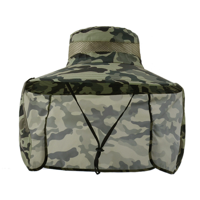 Summer Men Camouflage Bucket Hat With Neck Flap Outdoor Wide Brim Fishing Hats For Male Multifunction UV Protection Sun Hat