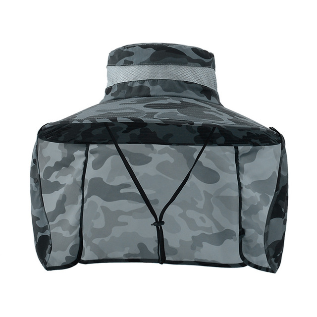 Summer Men Camouflage Bucket Hat With Neck Flap Outdoor Wide Brim Fishing Hats For Male Multifunction UV Protection Sun Hat