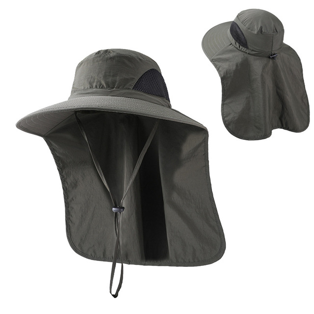 Summer UV Protection Sun Hat With Neck Flap Women Breathable Mesh Beach Bucket Hat Outdoor Male Wide Brim Hiking Fishing Hats