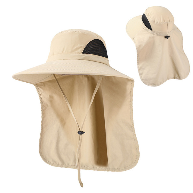 Summer UV Protection Sun Hat With Neck Flap Women Breathable Mesh Beach Bucket Hat Outdoor Male Wide Brim Hiking Fishing Hats