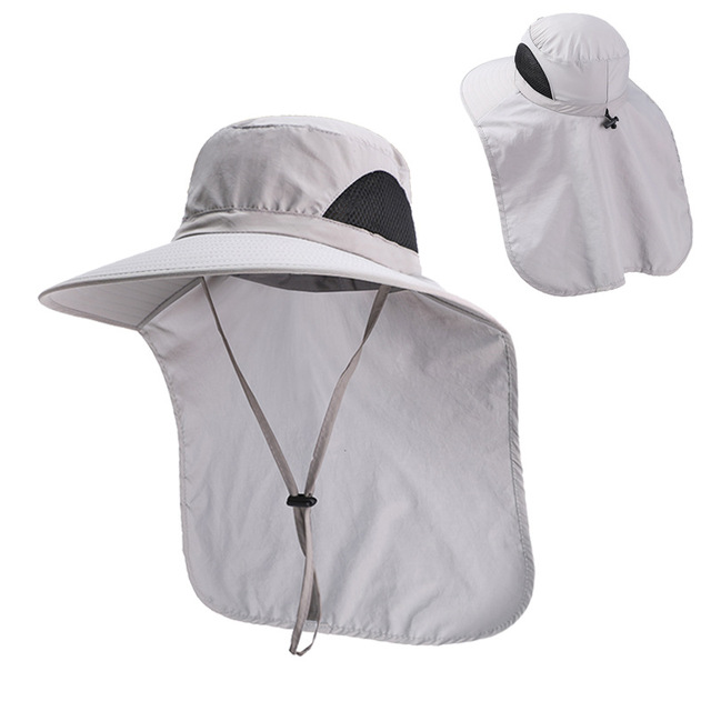 Summer UV Protection Sun Hat With Neck Flap Women Breathable Mesh Beach Bucket Hat Outdoor Male Wide Brim Hiking Fishing Hats