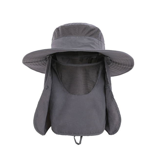 Summer UV Protection Sun Hat For Women Men Outdoor Wide Brim Hiking Fishing Hats Male Breathable Mesh Bucket Hats With Neck Flap