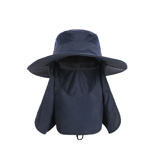 Summer UV Protection Sun Hat For Women Men Outdoor Wide Brim Hiking Fishing Hats Male Breathable Mesh Bucket Hats With Neck Flap