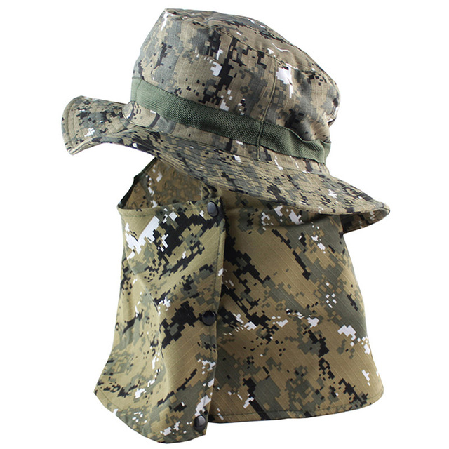Tactical Camouflage Boonie Hats Nepalese Cap Bucket Hat Militares Army Mens Military Hiking Fishing Hat With Flaps UV UPF50+