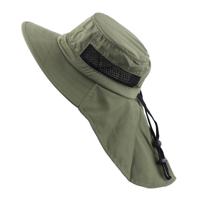 Summer Bucket Hat Men Camouflage Sun Hats Male Outdoor UV Protection Brim Hiking Cap With Neck Flap Mesh Breathable Cap