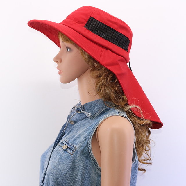 Summer Bucket Hat Men Camouflage Sun Hats Male Outdoor UV Protection Brim Hiking Cap With Neck Flap Mesh Breathable Cap