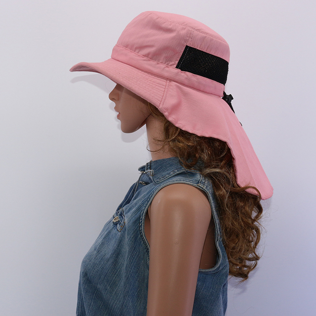 Summer Bucket Hat Men Camouflage Sun Hats Male Outdoor UV Protection Brim Hiking Cap With Neck Flap Mesh Breathable Cap
