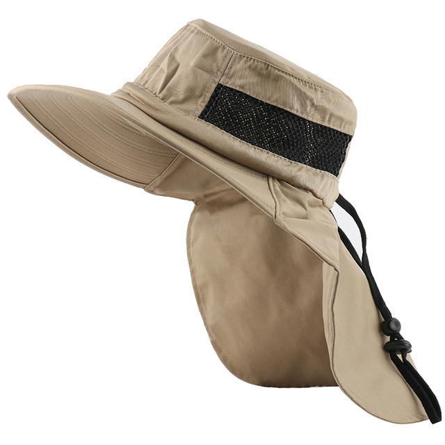 Summer Bucket Hat Men Camouflage Sun Hats Male Outdoor UV Protection Brim Hiking Cap With Neck Flap Mesh Breathable Cap