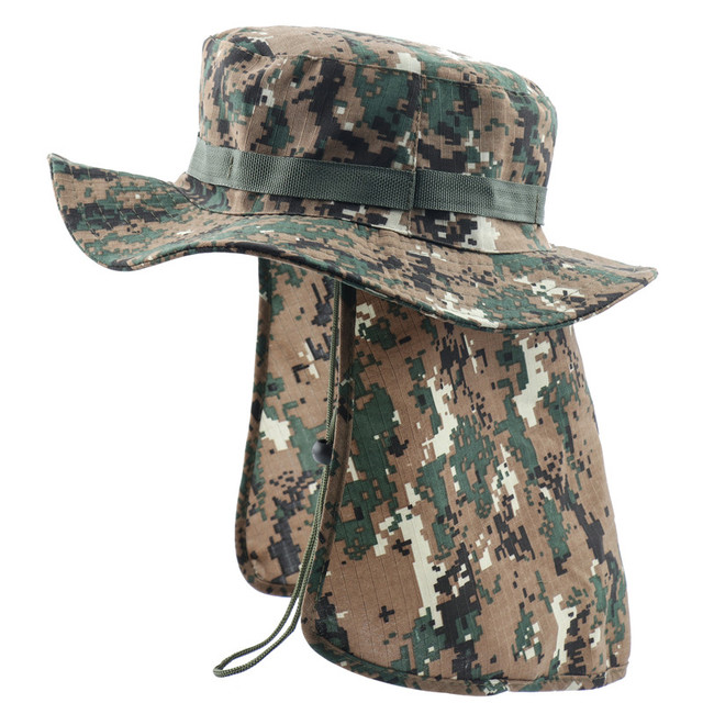 Tactical Camouflage Boonie Hats Nepalese Cap Bucket Hat Militares Army Mens Military Hiking Fishing Hat With Flaps UV UPF50+