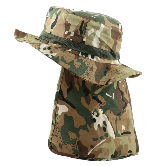 Tactical Camouflage Boonie Hats Nepalese Cap Bucket Hat Militares Army Mens Military Hiking Fishing Hat With Flaps UV UPF50+