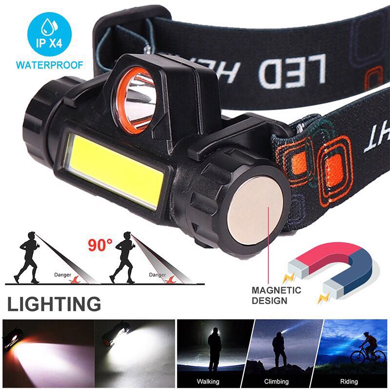 Multifunctional Waterproof LED Headlamp USB Rechargeable Headlight Head Torch Head Lamp