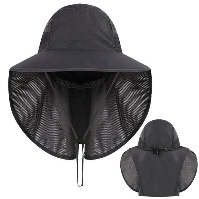 Summer UV Protection Sun Hat For Women Men Breathable Mesh Bucket Hat With Neck Flap Outdoor Wide Brim Hiking Fishing Hats