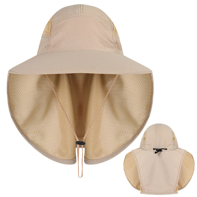 Summer UV Protection Sun Hat For Women Men Breathable Mesh Bucket Hat With Neck Flap Outdoor Wide Brim Hiking Fishing Hats
