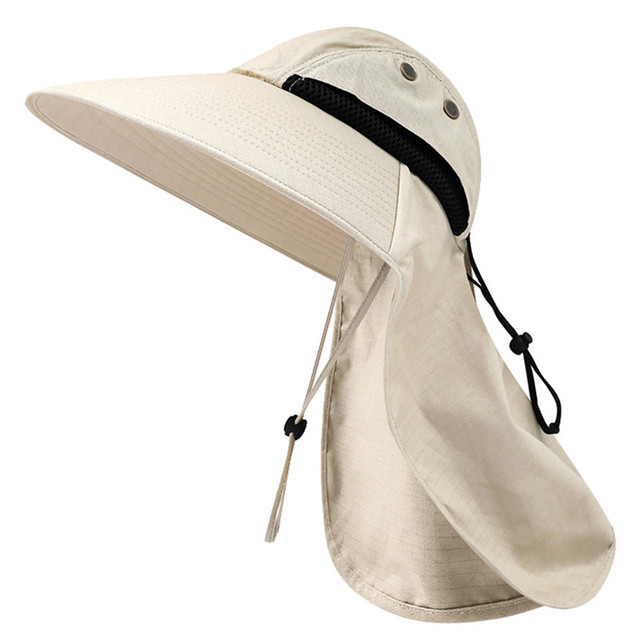 Summer Sun Hat Men Women Cotton Boonie Hat with Neck Flap Outdoor UV Protection Large Wide Brim Hiking Fishing Safari Bucket Hat