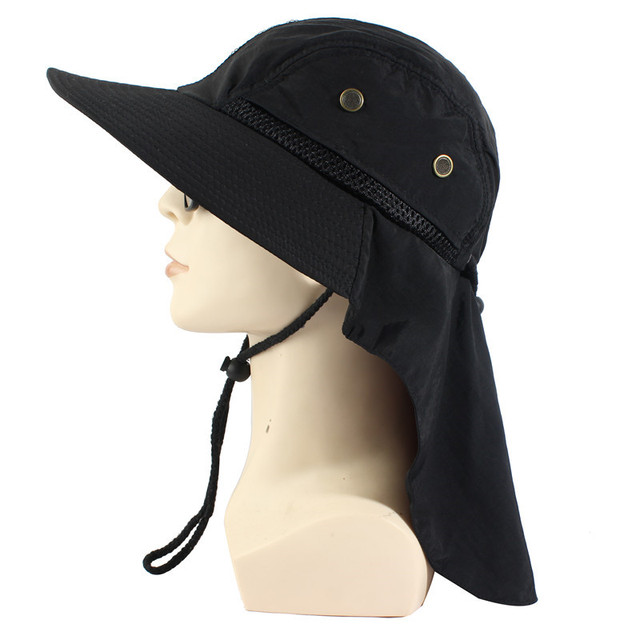 Summer Sun Hat Bucket Men Women Boonie Hat with Neck Flap Outdoor UV Protection Large Wide Brim Hiking Fishing Mesh Breathable