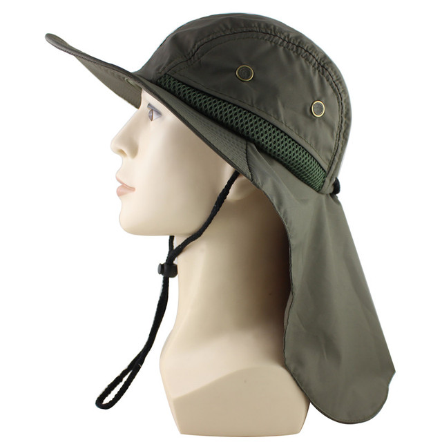 Summer Sun Hat Bucket Men Women Boonie Hat with Neck Flap Outdoor UV Protection Large Wide Brim Hiking Fishing Mesh Breathable