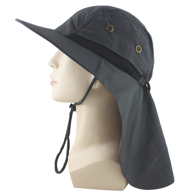Summer Sun Hat Bucket Men Women Boonie Hat with Neck Flap Outdoor UV Protection Large Wide Brim Hiking Fishing Mesh Breathable