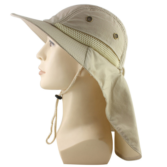 Summer Sun Hat Bucket Men Women Boonie Hat with Neck Flap Outdoor UV Protection Large Wide Brim Hiking Fishing Mesh Breathable