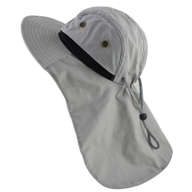 Autumn Sun Hat Men Women Bucket Hat with Neck Flap Outdoor UV Protection Large Wide Brim Hiking Fishing Mesh Breathable Cap