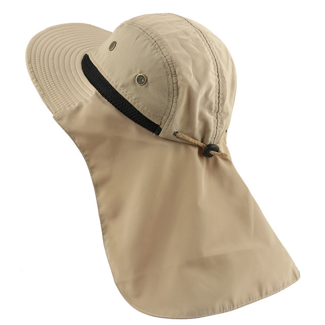 Autumn Sun Hat Men Women Bucket Hat with Neck Flap Outdoor UV Protection Large Wide Brim Hiking Fishing Mesh Breathable Cap