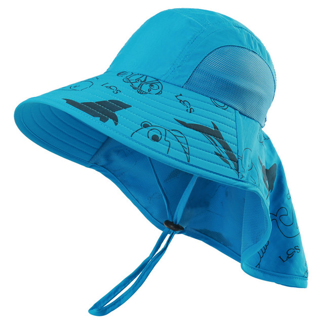 Child Waterproof Bucket Hat With Neck Flap Girls Cartoon Sun Hats Outdoor Summer Panama Hats Beach Caps