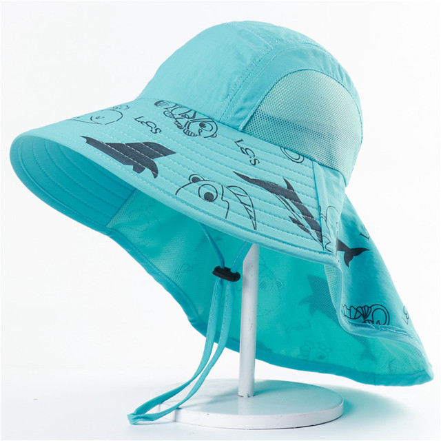 Child Waterproof Bucket Hat With Neck Flap Girls Cartoon Sun Hats Outdoor Summer Panama Hats Beach Caps