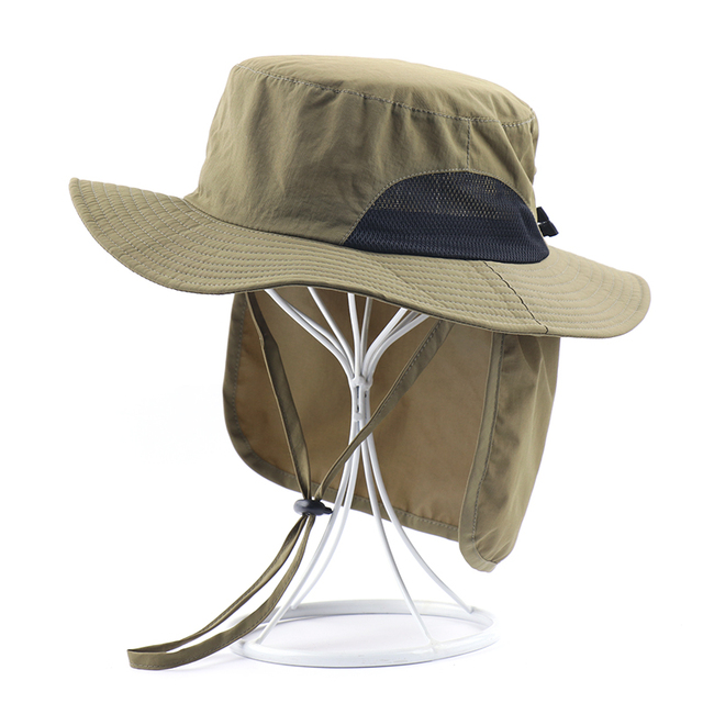 2 IN 1 Waterproof Boonie Hat With Neck Flap Women  Ponytail Beach Cap Male UPF50+ Sun Hat Outdoor Fishing Bucket Hats