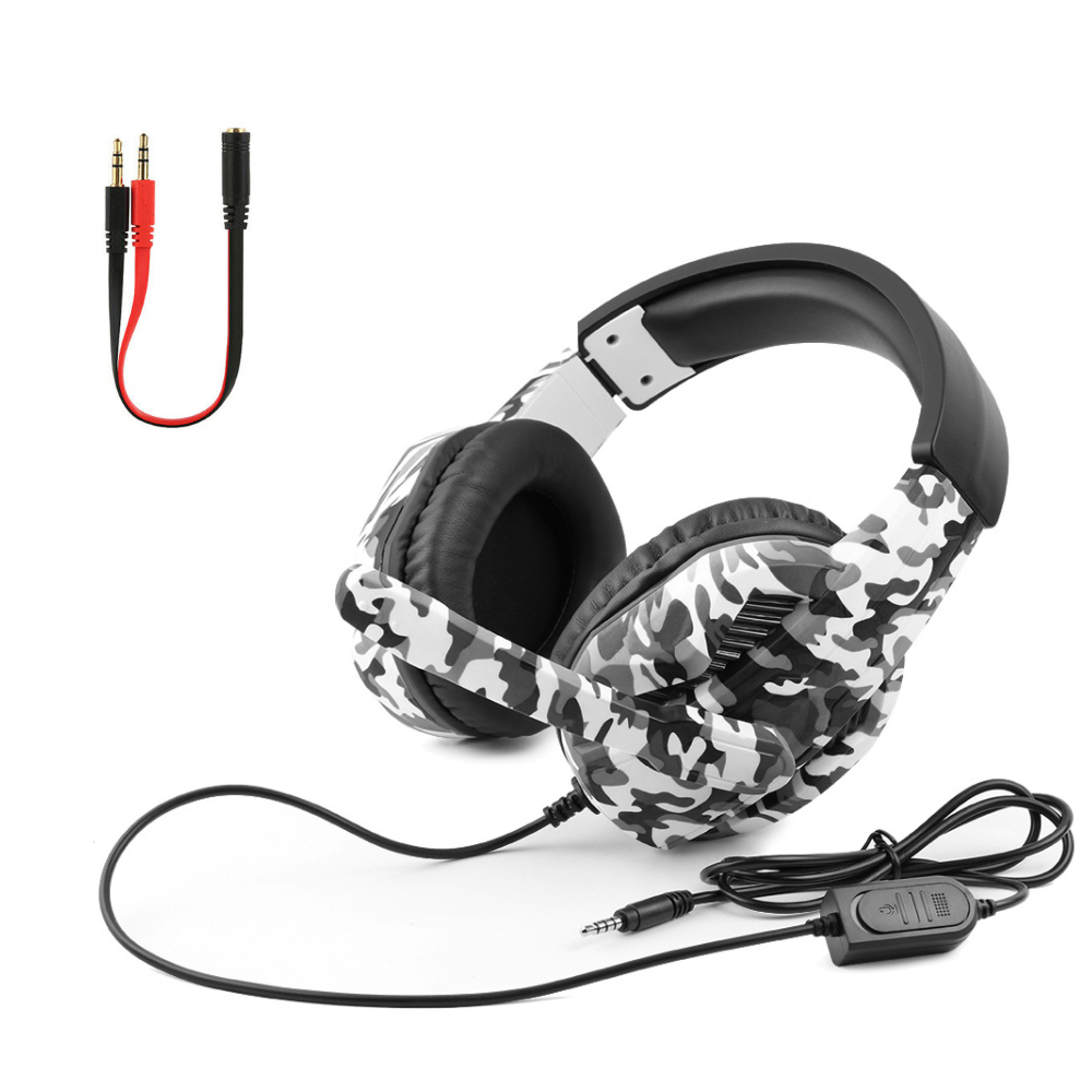 Wired Gaming Headset Camouflage Headphones with Mic Noise Cancelling Stereo Earphone