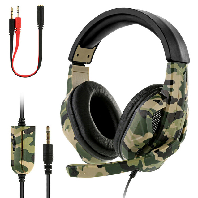 Wired Gaming Headset Camouflage Headphones with Mic Noise Cancelling Stereo Earphone