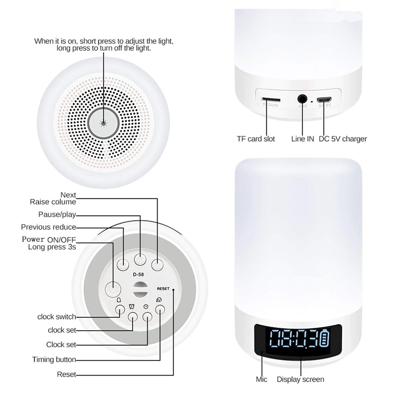 Home Adjustable Colorful Lamp Mini Smart Bluetooth-Compatible Subwoofer Speaker With Screen Display Clock Support TF Handsfree