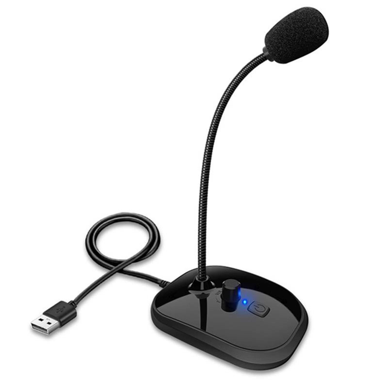 USB Gooseneck Desktop Microphone With Volume Adjust Mute Button Classroom Meeting Live Video Recording Mic For Youtube PC Laptop