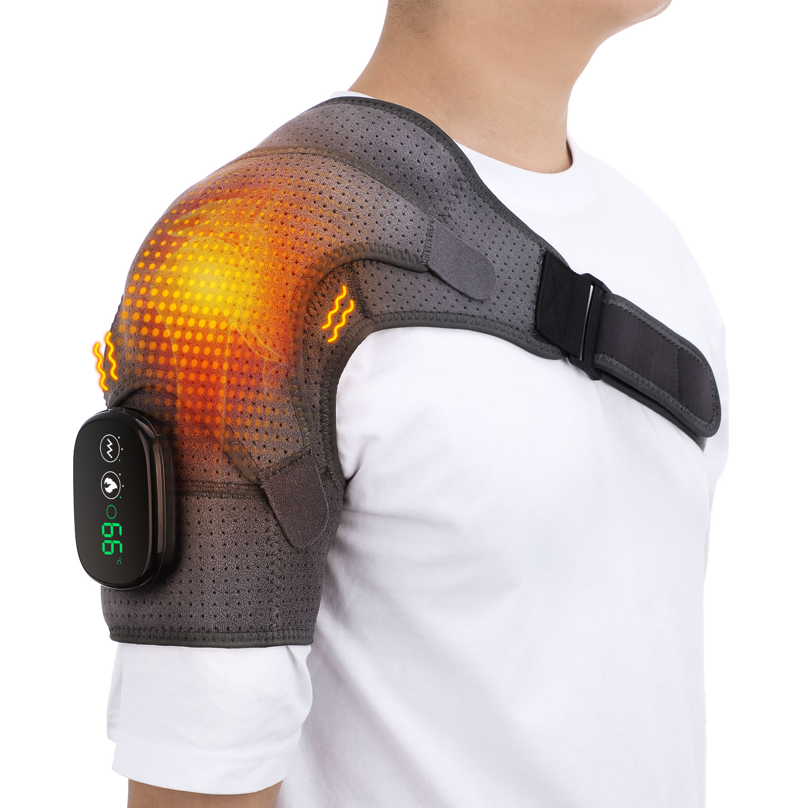 Adjustable LED Display Heated Vibration Shoulder Support Back Brace Single Shoulder Massager