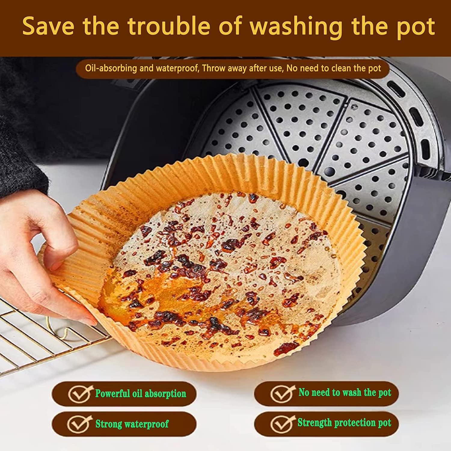 50/100pcs Air Fryer Disposable Paper Liner Non-Stick Mat Steamer Round Paper Baking Mats Kitchen AirFryer Baking Accessories